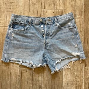 Agolde Light Blue Distressed Jean Shorts